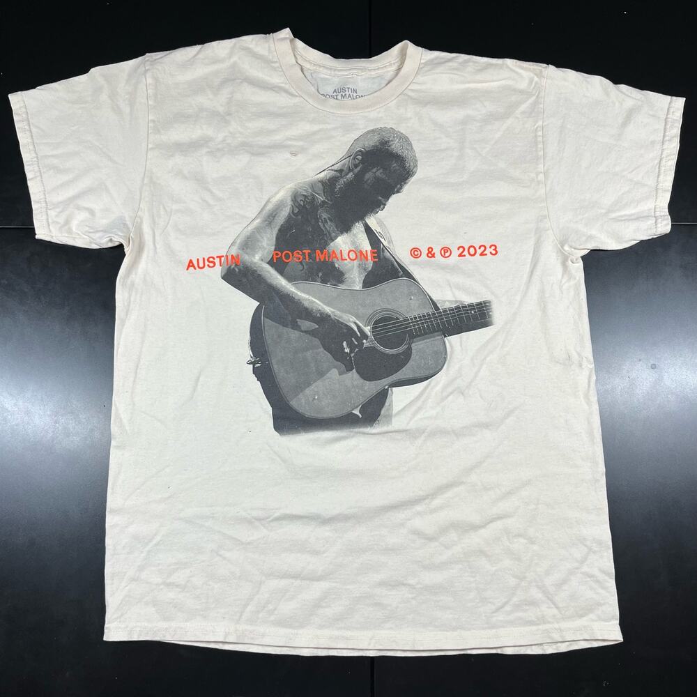 Official Post Malone‎ Austin 2024 Cream T Shirt Tee Men’s Sz M New